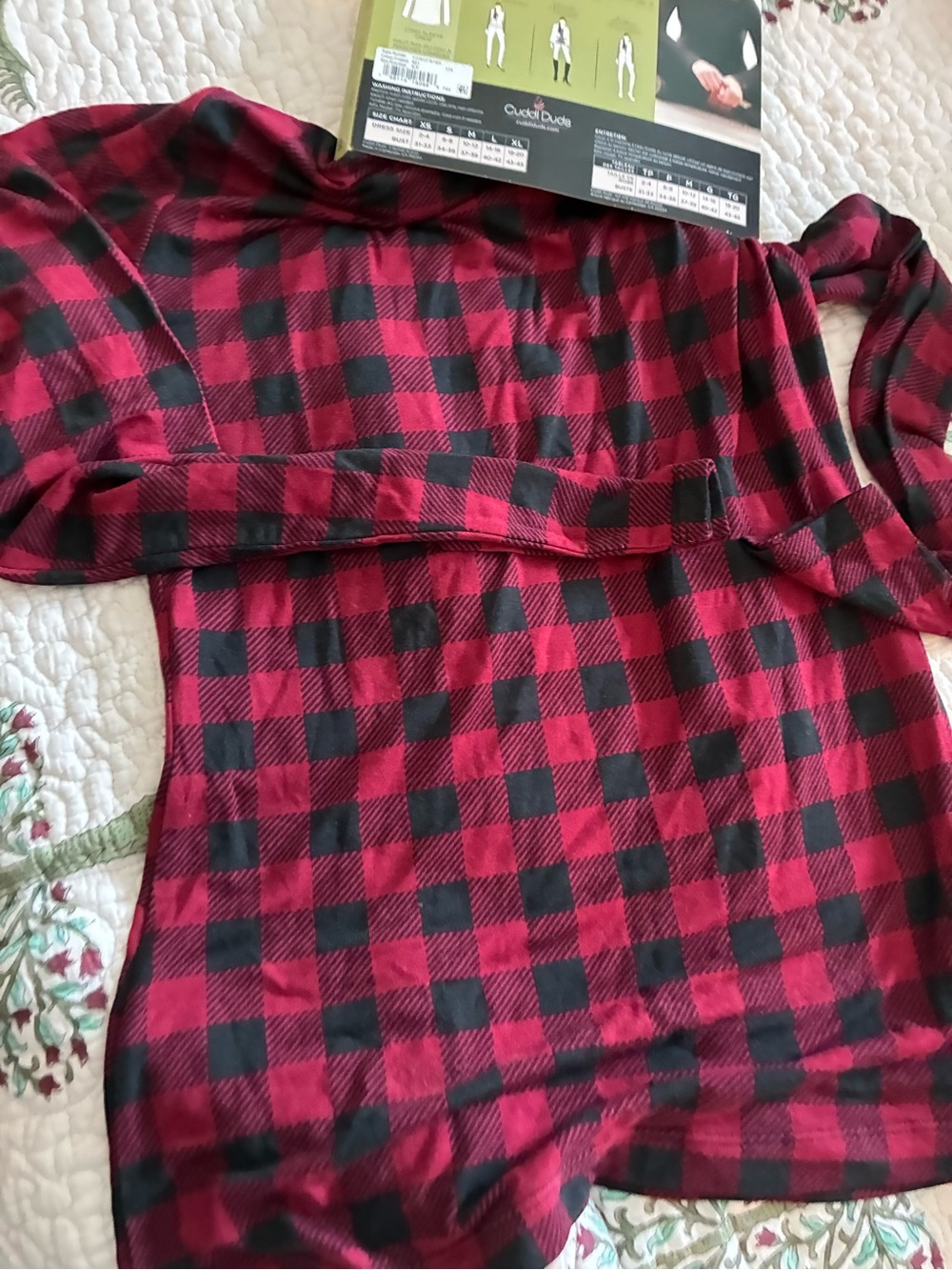 Cuddl Duds Red and Black Buffalo Plaid Long Sleeve Top